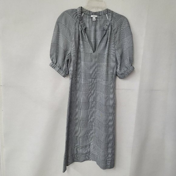 Lewit Posy Rosa Dress Womens 4 Green/White Houndstooth V-Neck Slit Front - Picture 2 of 14